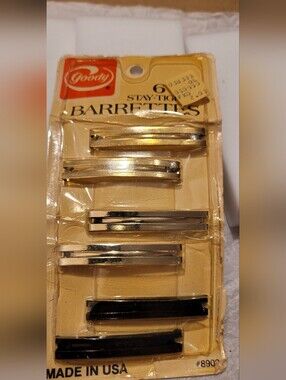 Vintage Goody Stay-Tight Barrettes - Gold & Black (6) New In Original Packaging